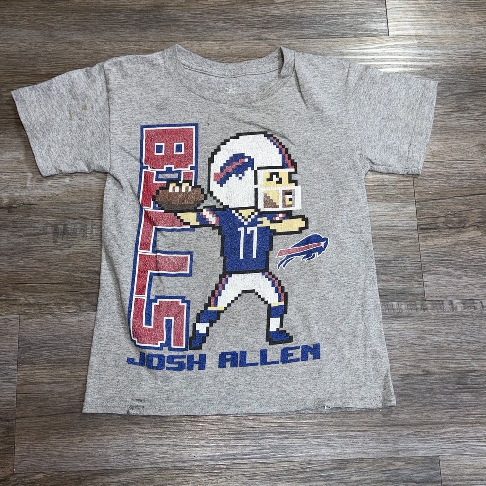 Youth Buffalo Bills Josh Allen Heathered Gray Pixel Player 2.0 Shirt Youth Small